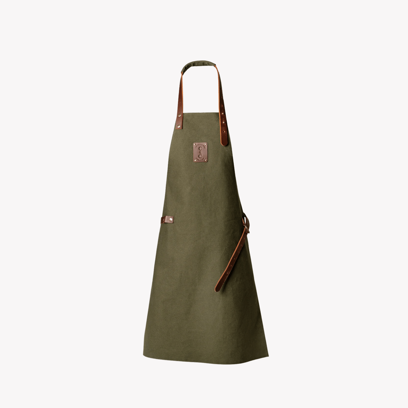 Coral & Cam Canvas Apron Olive Green with Leather Trims