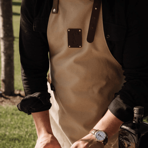 Coral & Cam Canvas Apron Sand with Leather Trims
