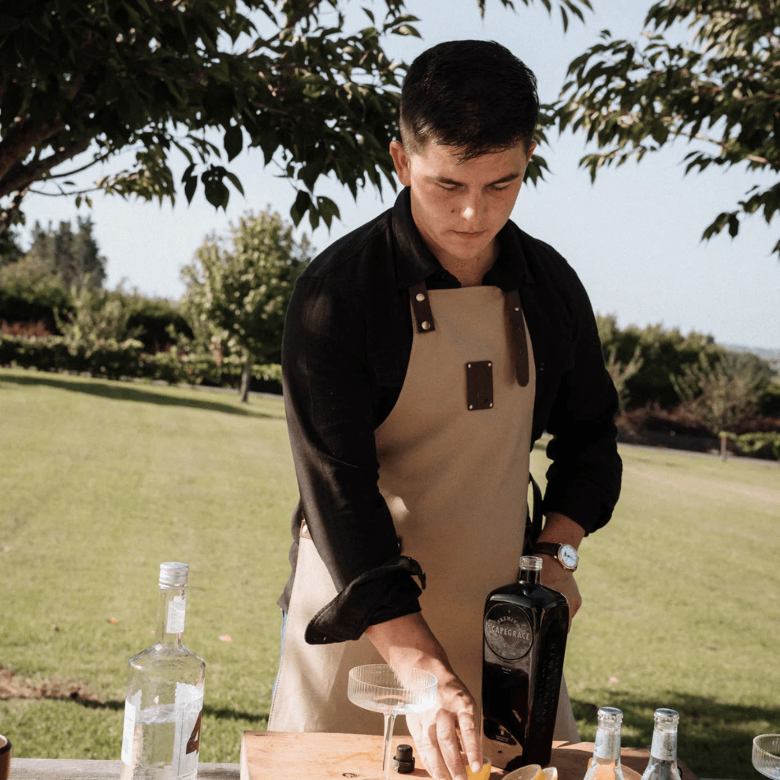 Coral & Cam Canvas Apron Sand with Leather Trims