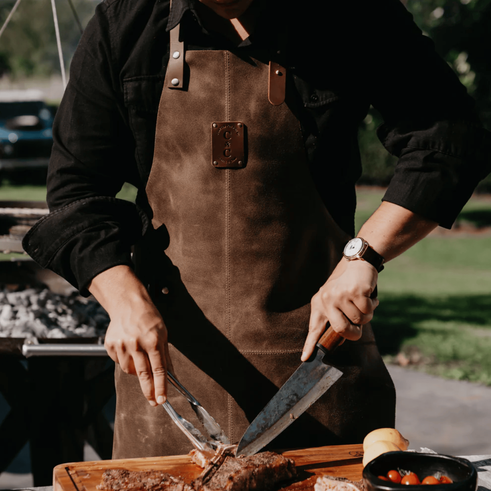 Coral & Cam Leather Apron Dark Brown