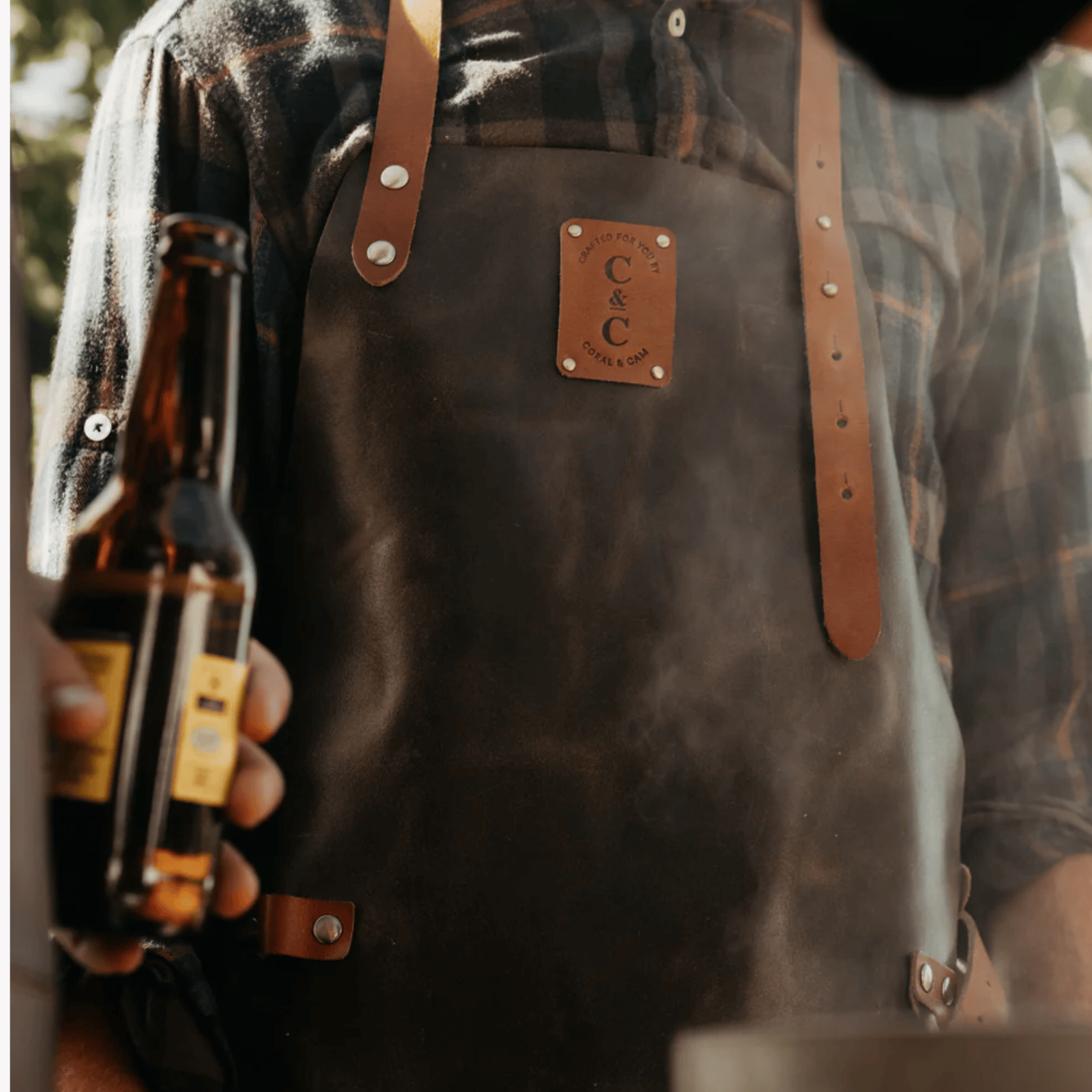 Coral & Cam Leather Apron Dark Brown with Front Pocket