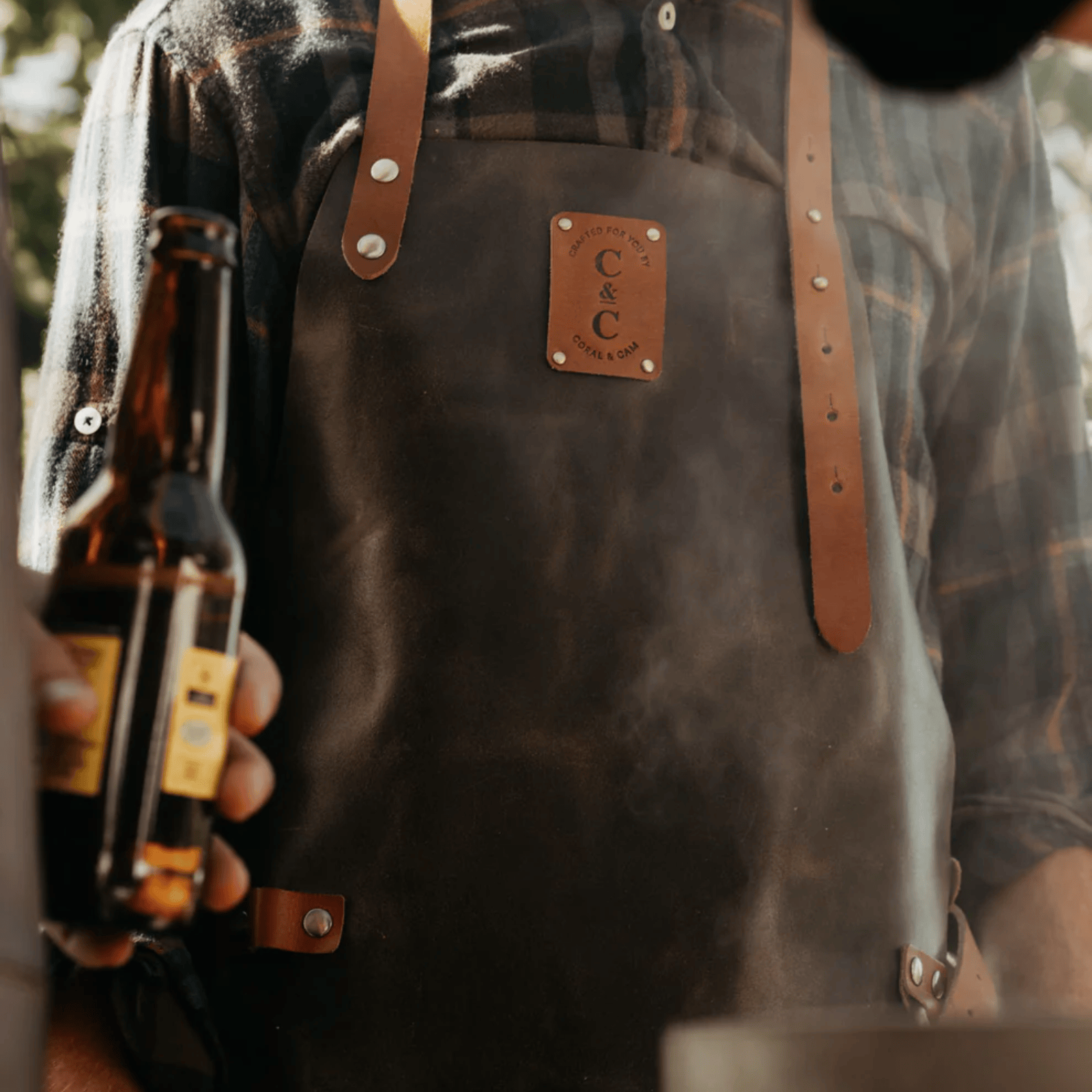 Coral & Cam Leather Apron Dark Brown with Front Pocket