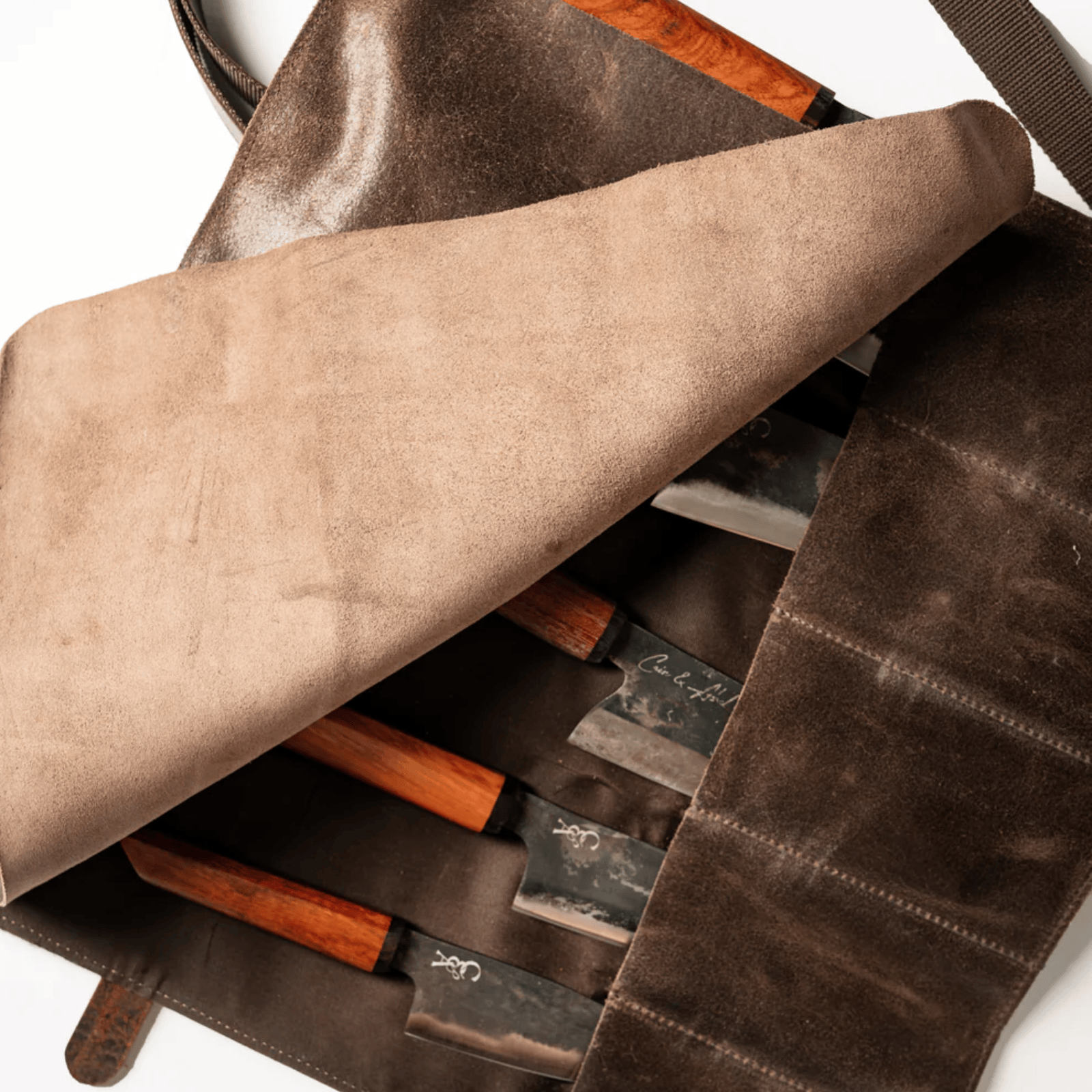 Coral & Cam Leather Knife Roll