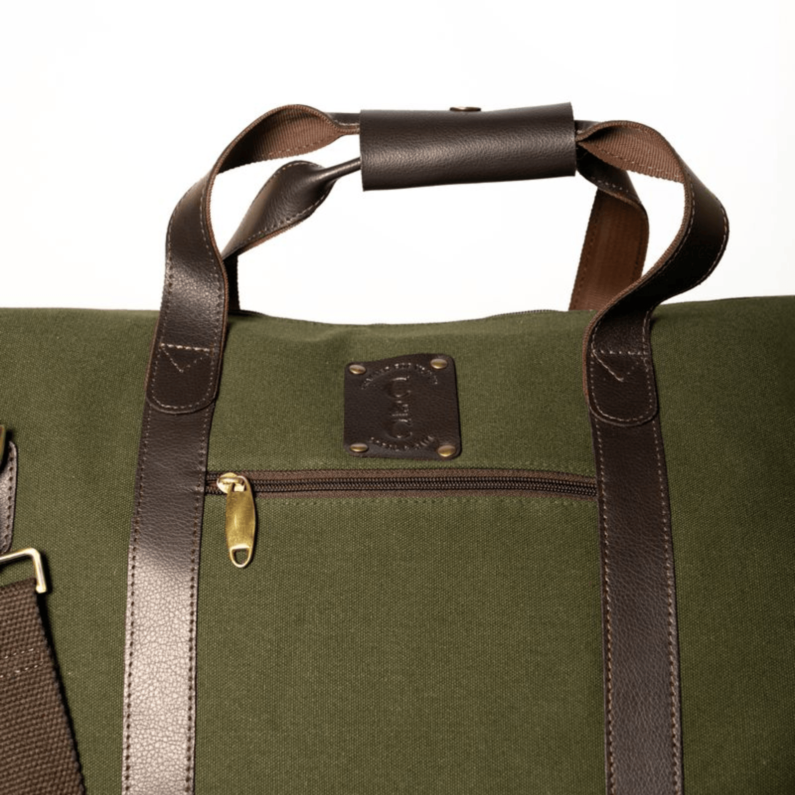 Coral & Cam Weekend Bag Canvas Olive Green Medium with Leather Trims