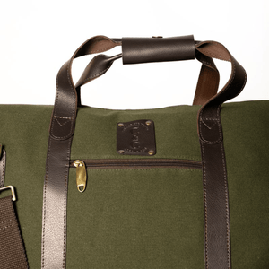 Coral & Cam Weekend Bag Canvas Olive Green Medium with Leather Trims