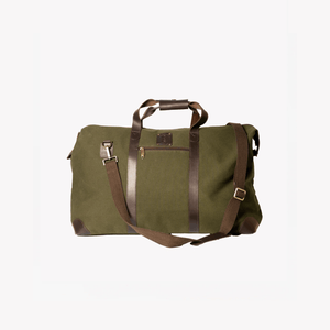 Coral & Cam Weekend Bag Canvas Olive Green Medium with Leather Trims