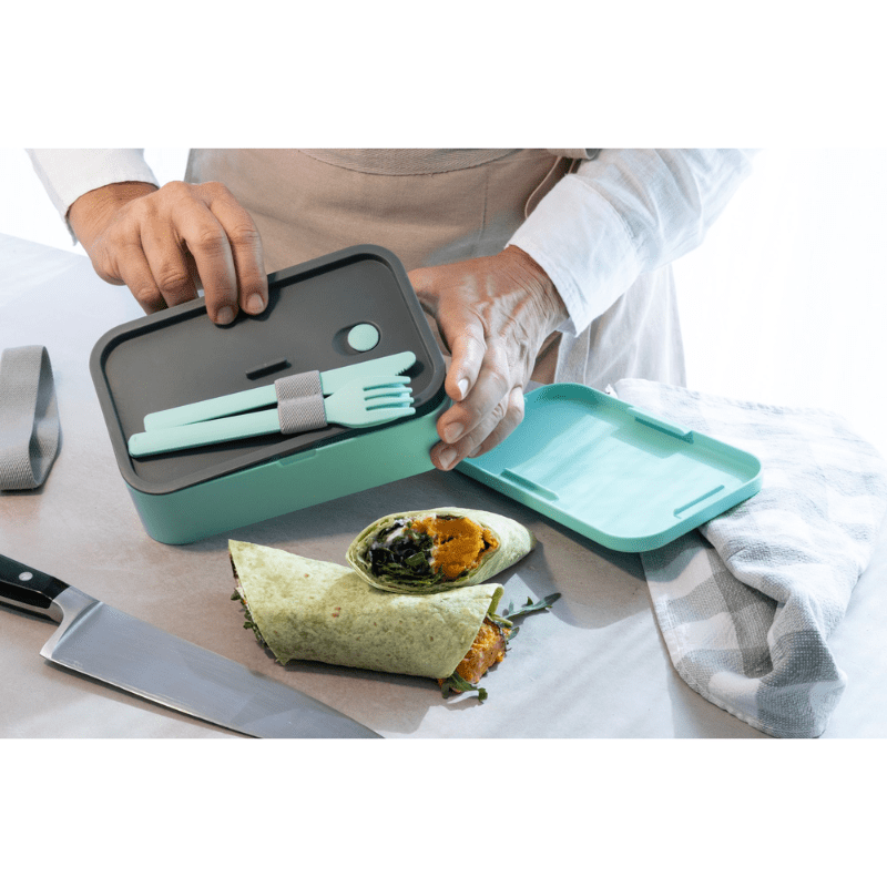 Cuisena RPET Rectangular Bento with Cutlery Aqua