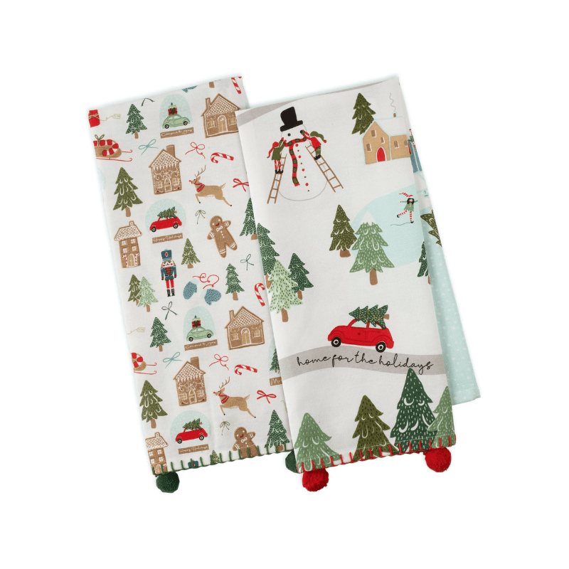 Design Imports North Pole Village Embellished Dishtowels