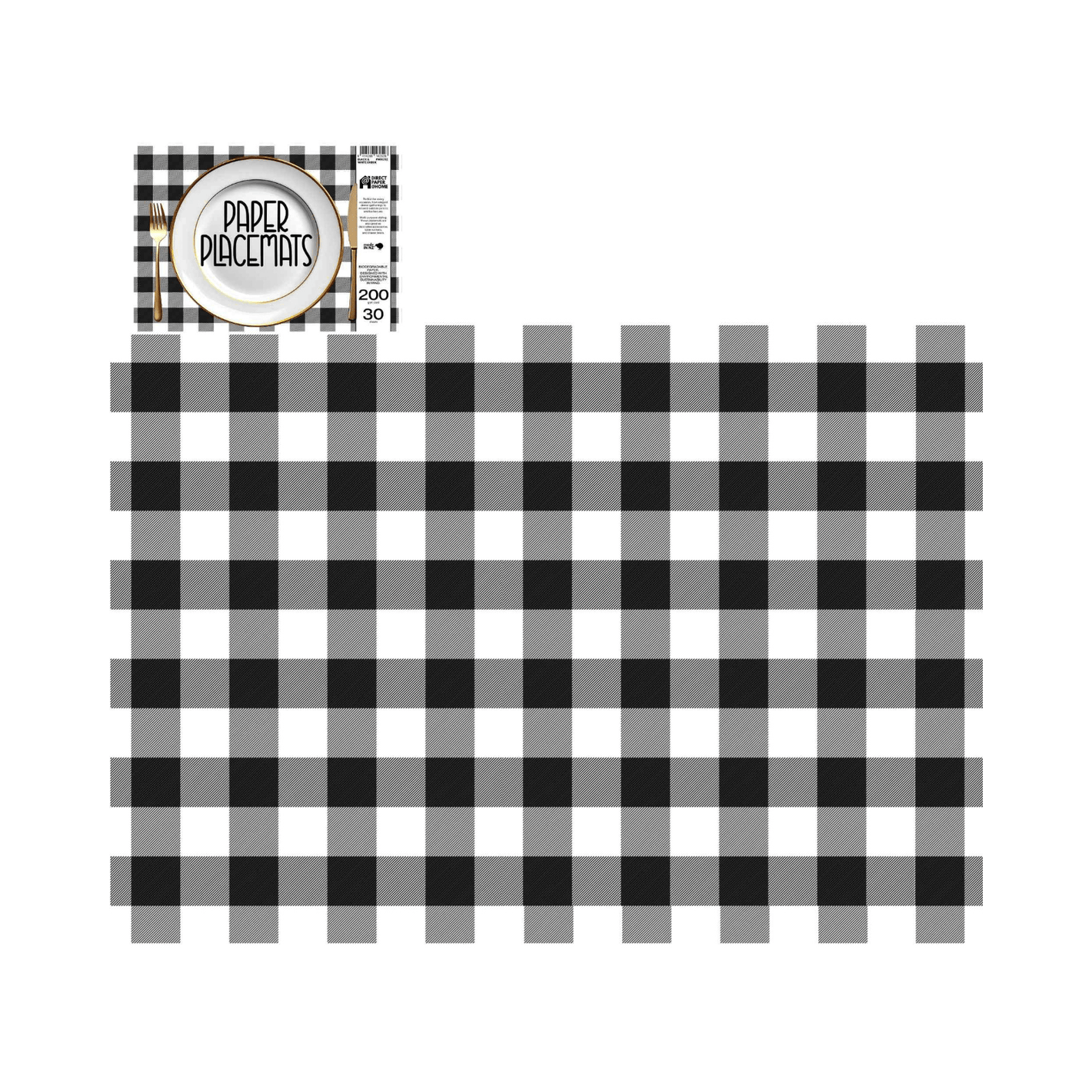 Direct Paper Black & White Check Paper Placemats Pack of 30