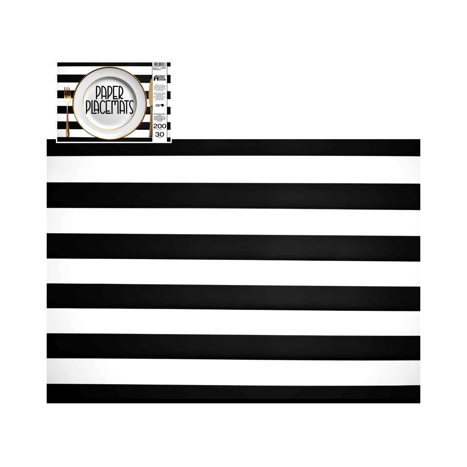 Direct Paper Black & White Stripe Paper Placemats Pack of 30