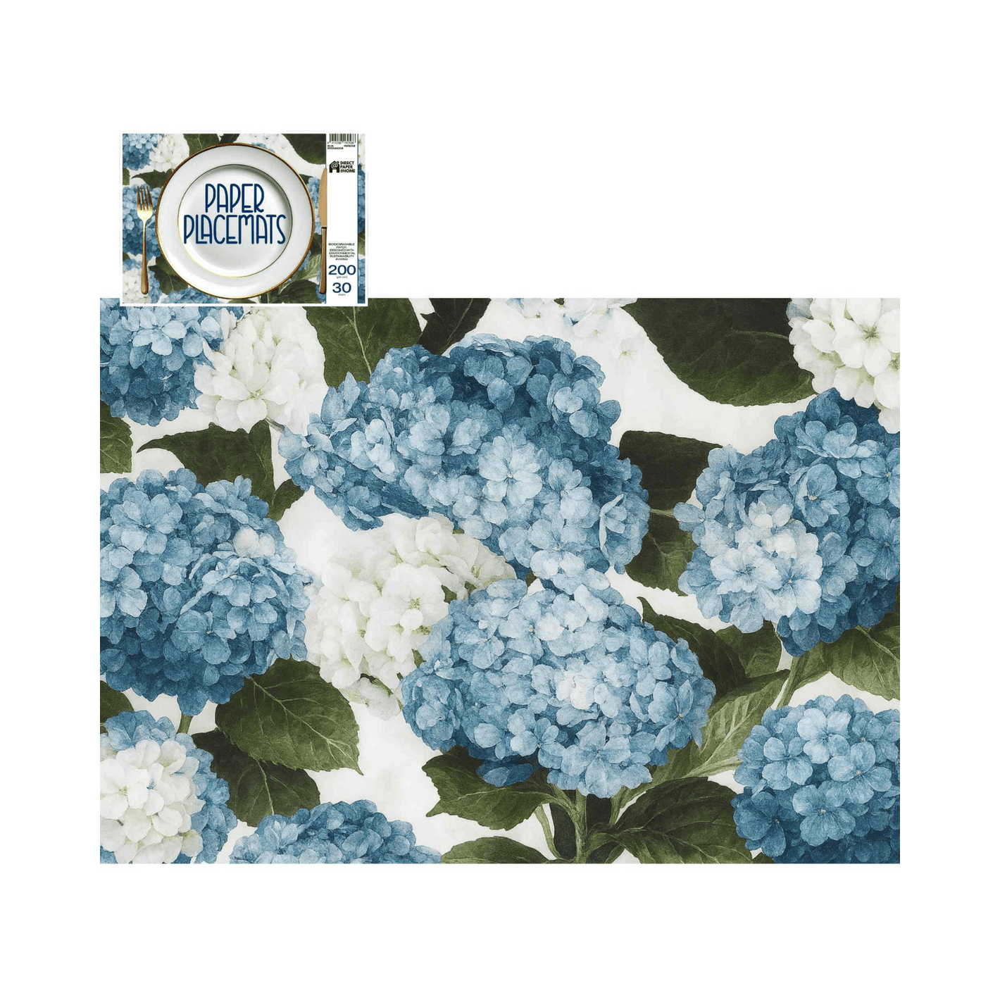 Direct Paper Blue Hydrangea Paper Placemats Pack of 30