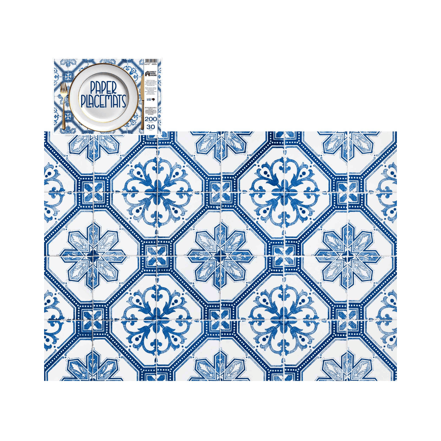 Direct Paper Blue Tile Paper Placemats Pack of 30