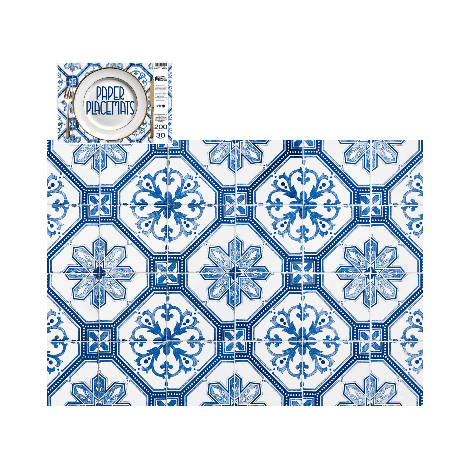 Direct Paper Blue Tile Paper Placemats Pack of 30