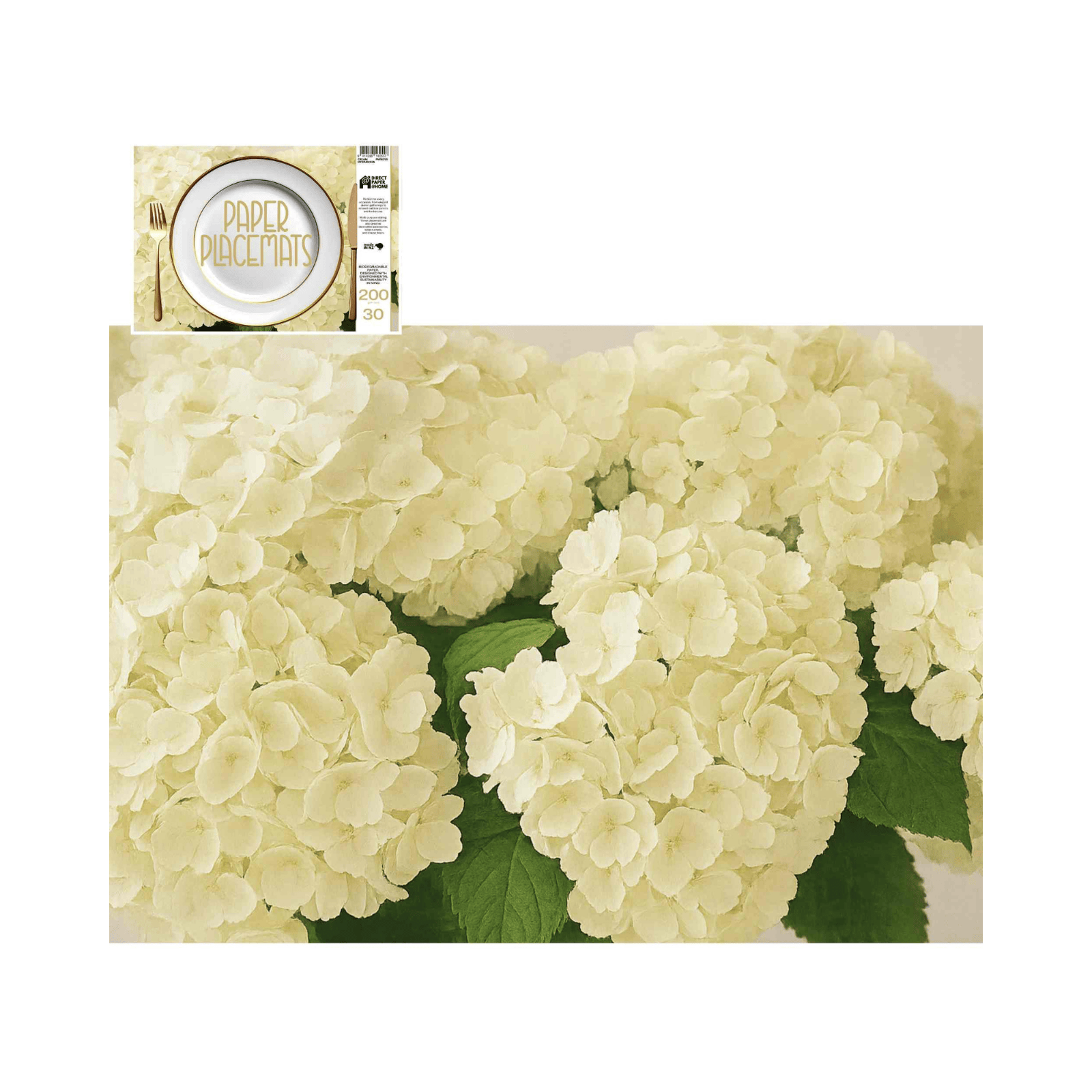 Direct Paper Cream Hydrangea Paper Placemats Pack of 30