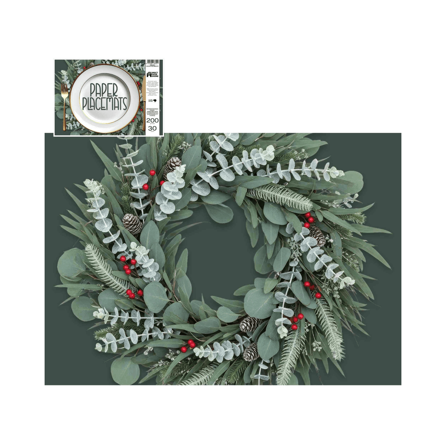 Direct Paper Eucalyptus Wreath Paper Placemats Pack of 30