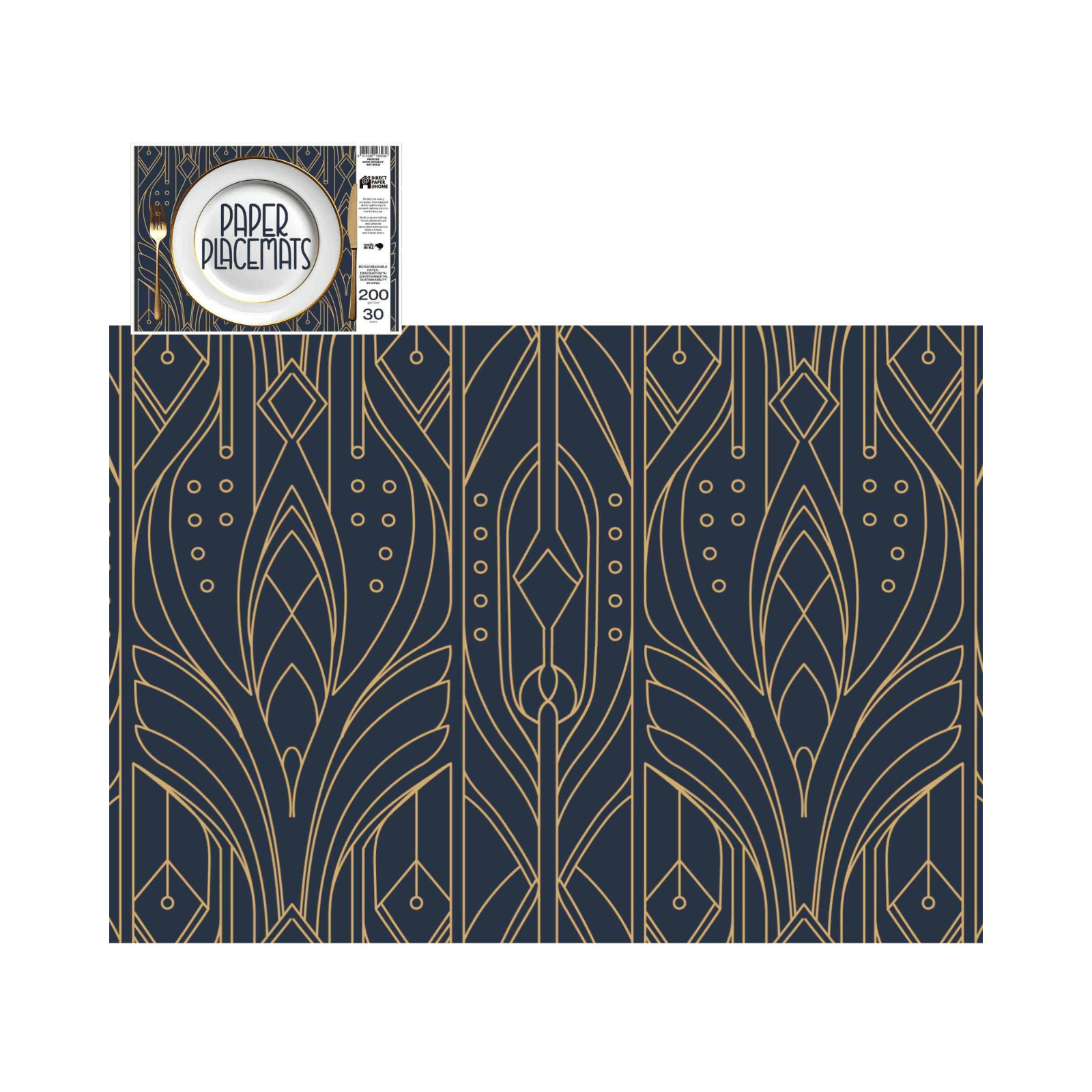 Direct Paper Gold on Navy Art Deco Paper Placemats Pack of 30