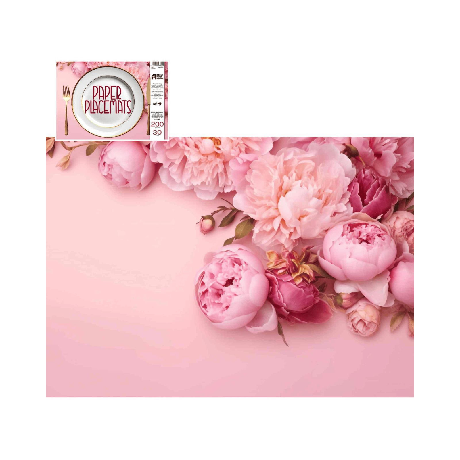 Direct Paper Pink Peonies Paper Placemats Pack of 30