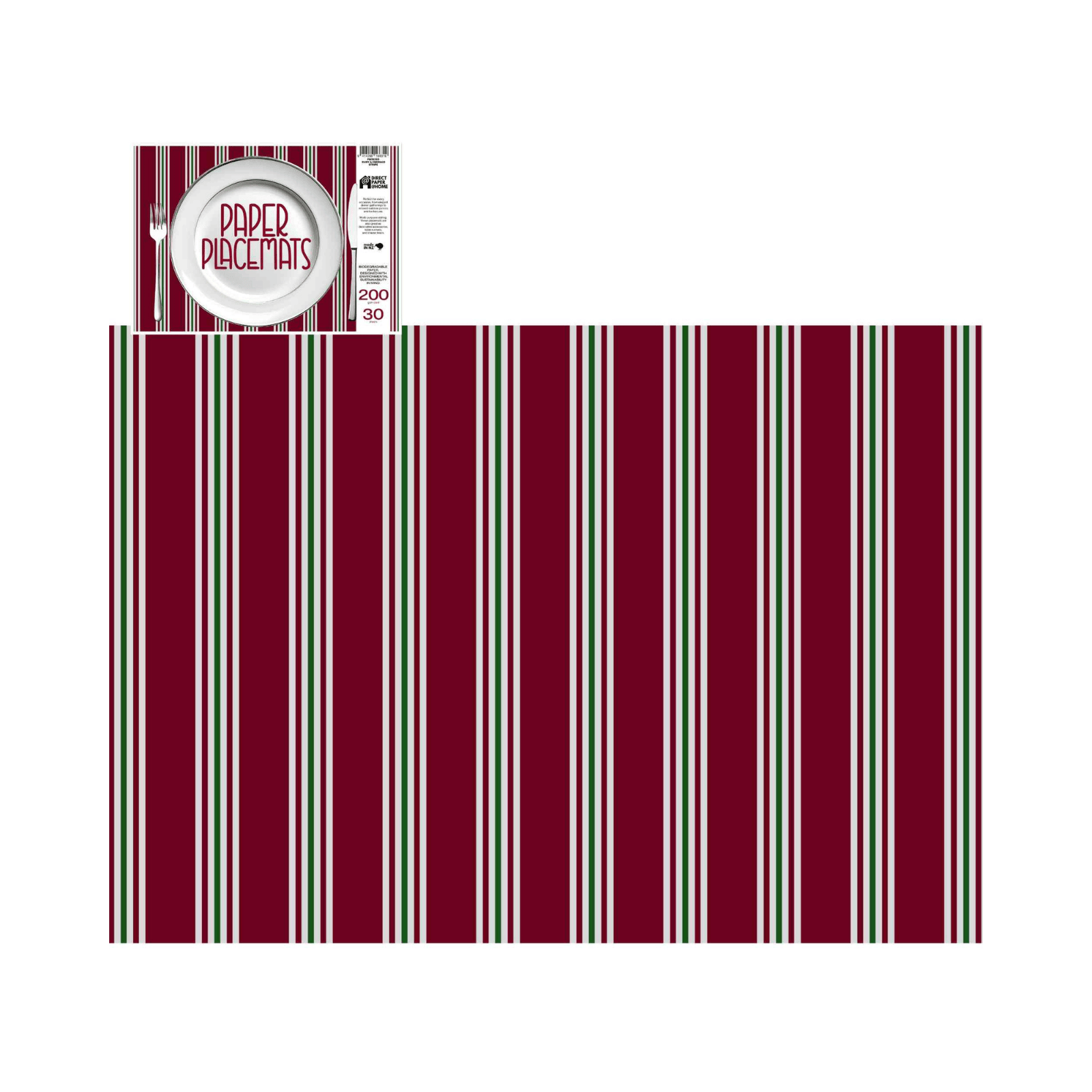 Direct Paper Ruby & Emerald Stripe Paper Placemats Pack of 30