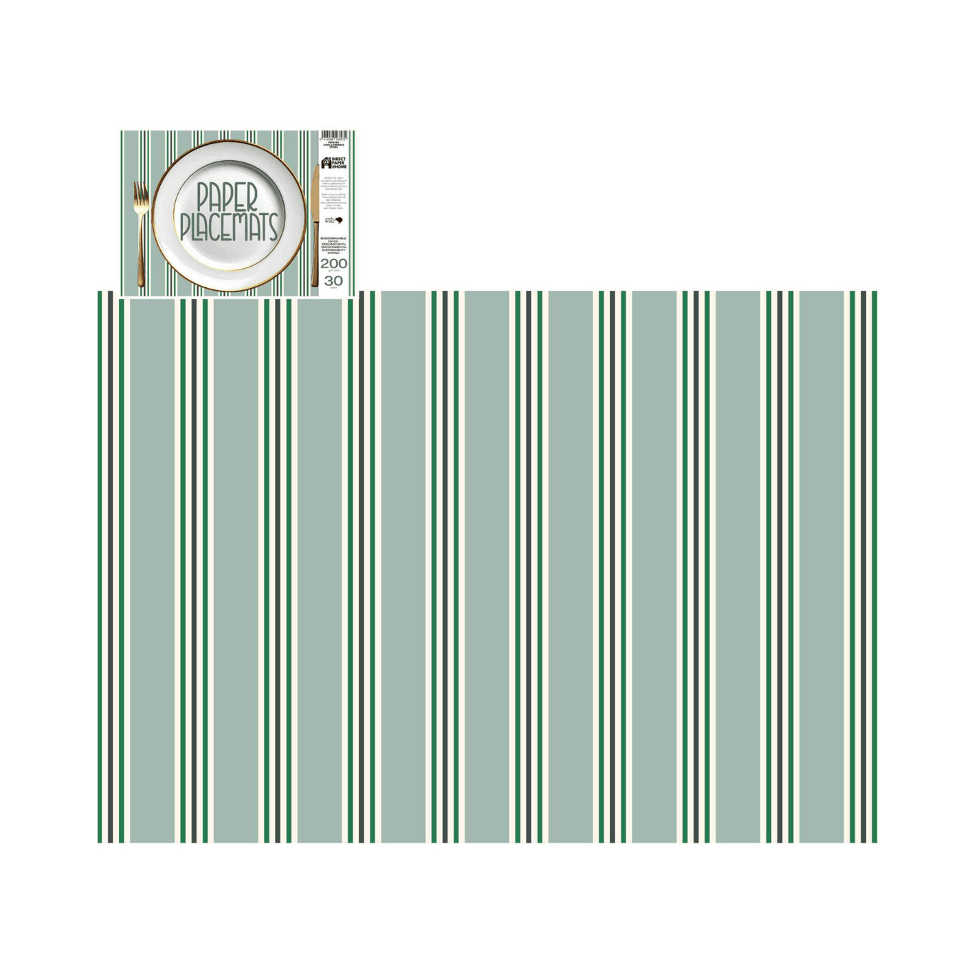 Direct Paper Sage & Emerald Stripe Paper Placemats Pack of 30