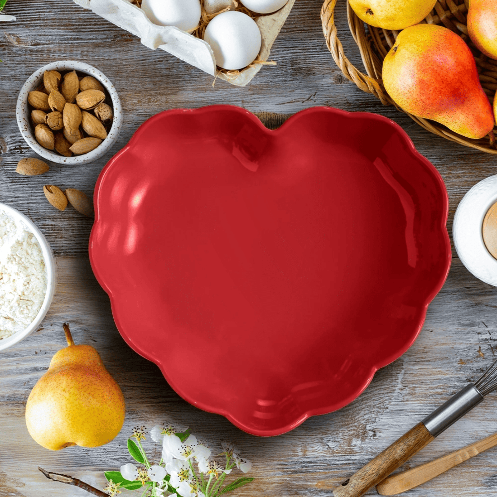 Emile Henry Madeleine Heart Dish 26cm Rose Candy