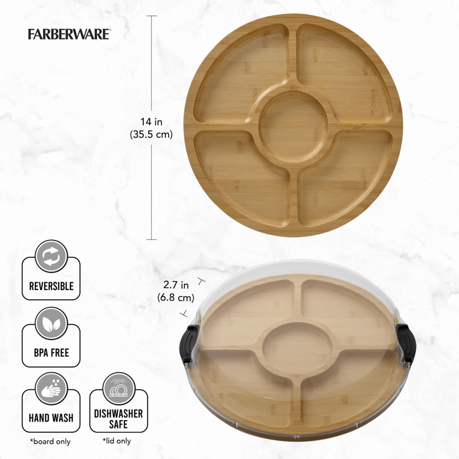 Farberware Build-a-Board Bamboo Divided Serving Board 35.5cm