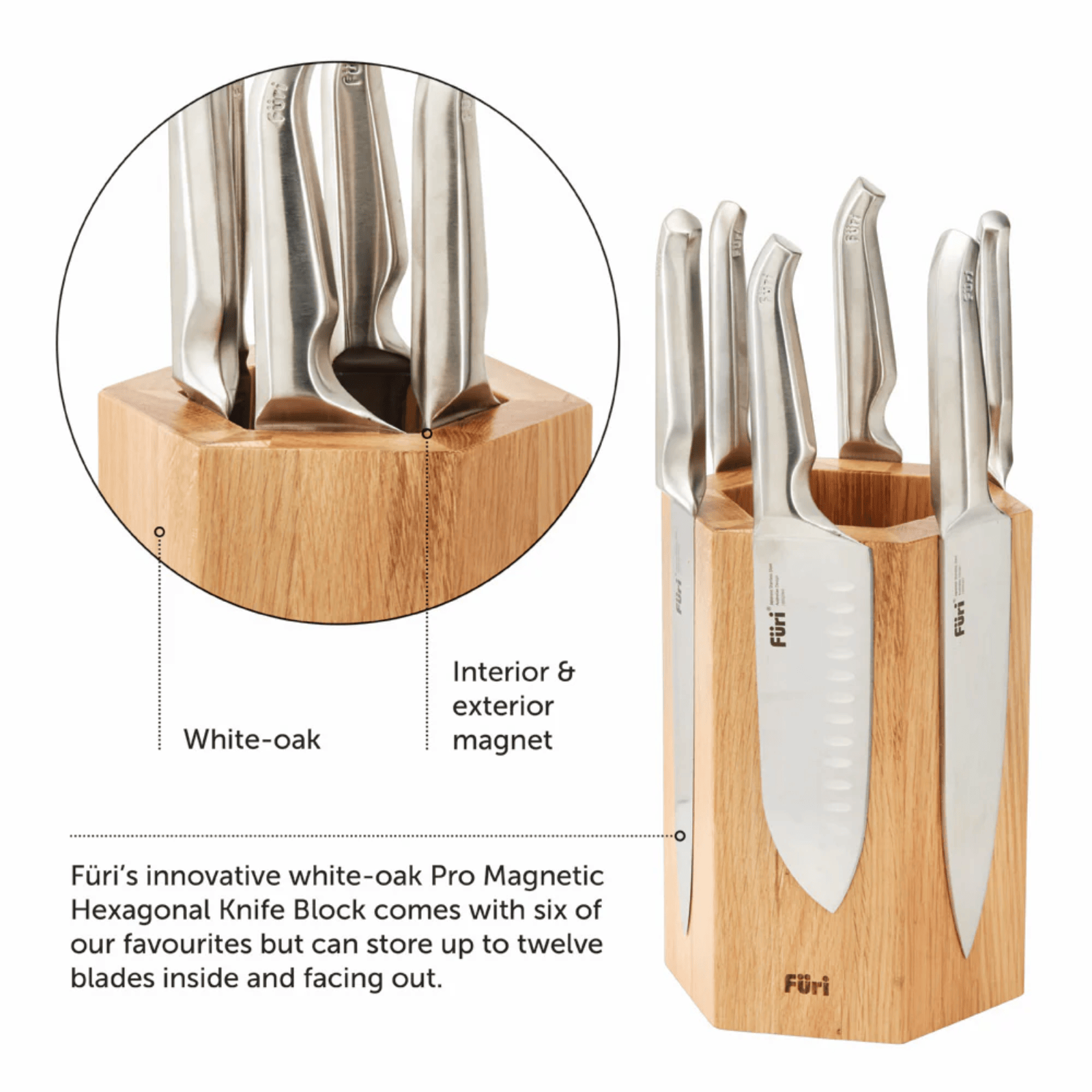 Furi Pro Magnetic Hexagonal Knife Block Set 7-Piece
