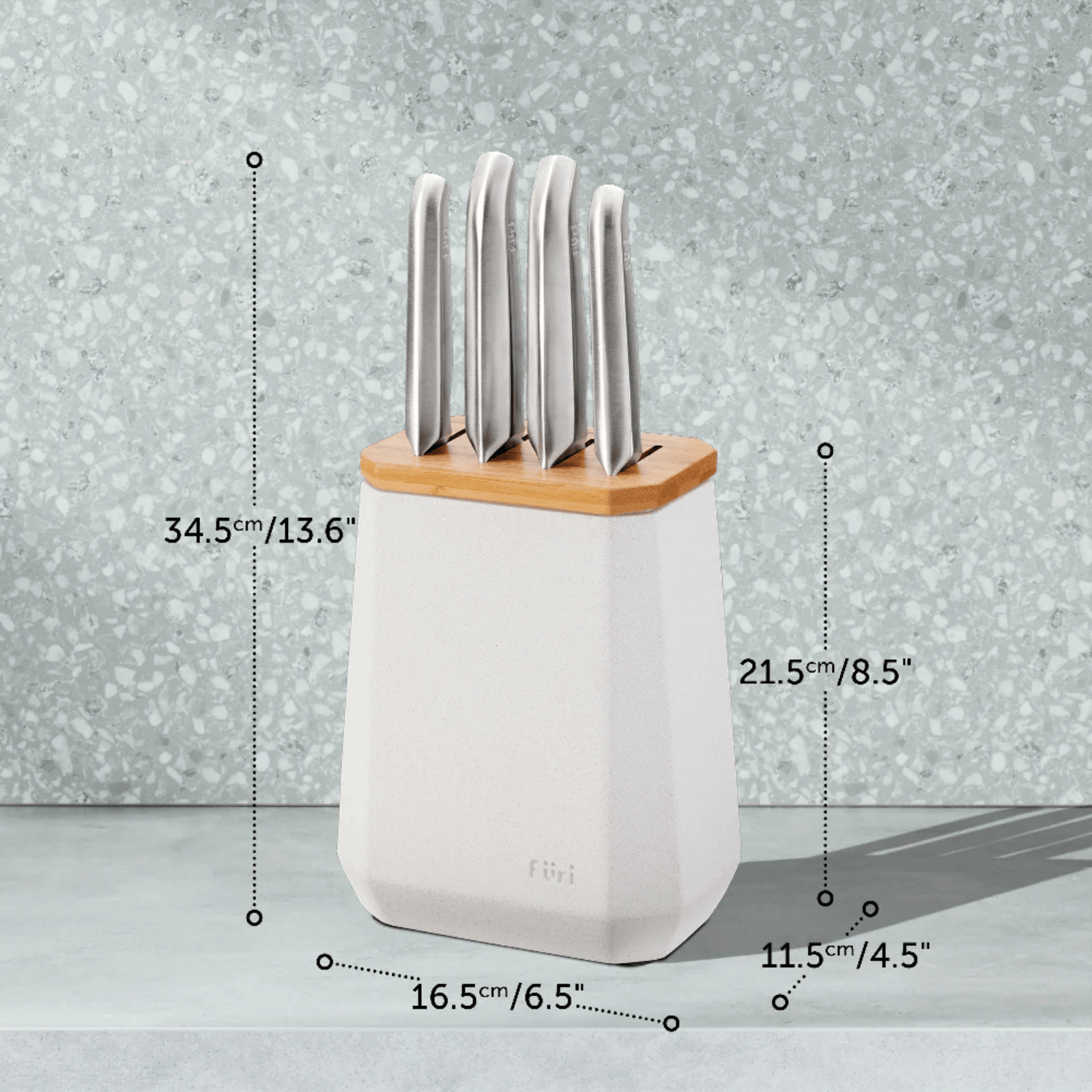 Furi Pro Stone Snow Terrazzo Knife Block Set 5-Piece