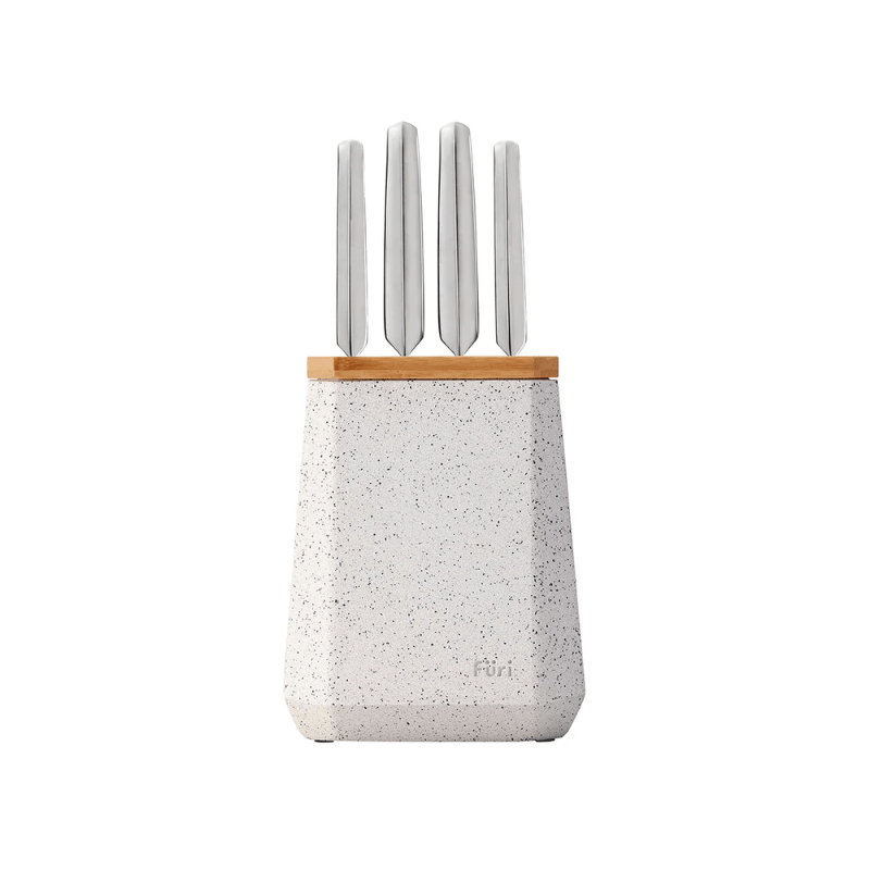 Furi Stone Black and White Terrazzo Knife Block Set 5-Piece