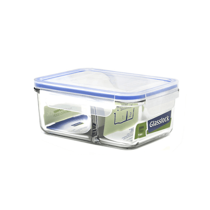 Glasslock Classic Duo Tempered Glass Rectangle Divided Container 1000ml