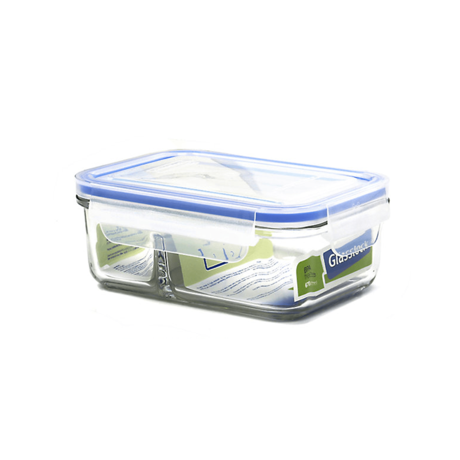 Glasslock Classic Duo Tempered Glass Rectangle Divided Container 670ml