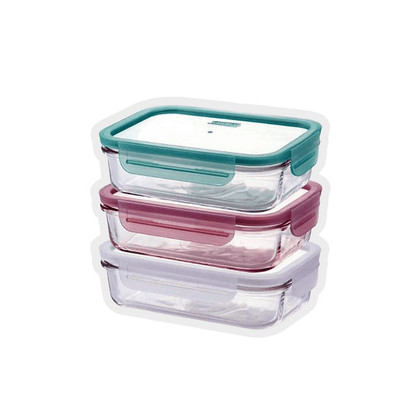 Glasslock Classic Tempered Glass Rectangle Container 400ml 3-Piece Set