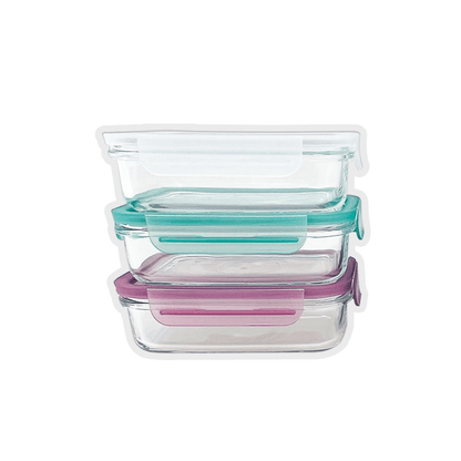 Glasslock Classic Tempered Glass Rectangle Container 715ml 3-Piece Set