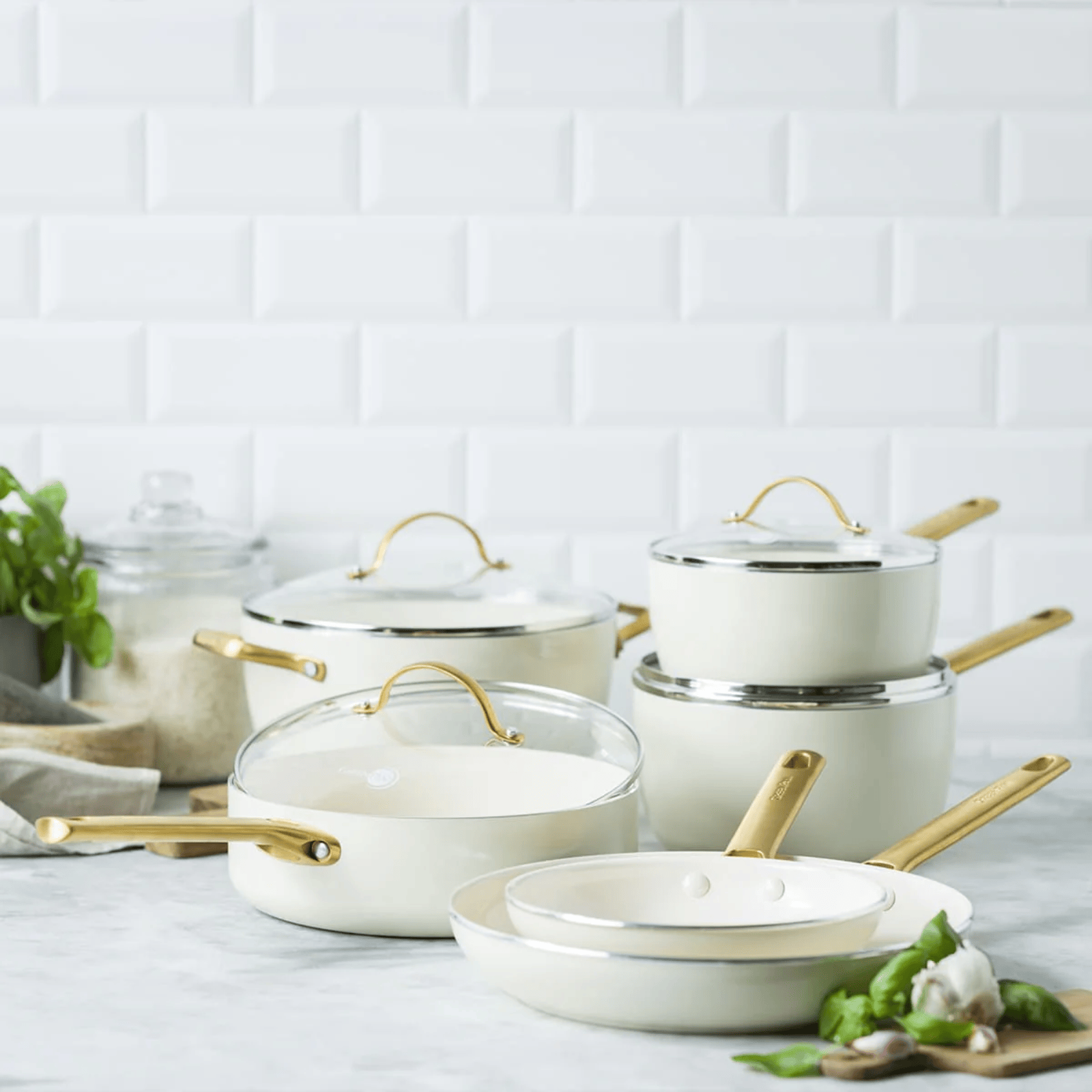 GreenPan Padova Non-Stick Cookware Set 10-Piece Cream