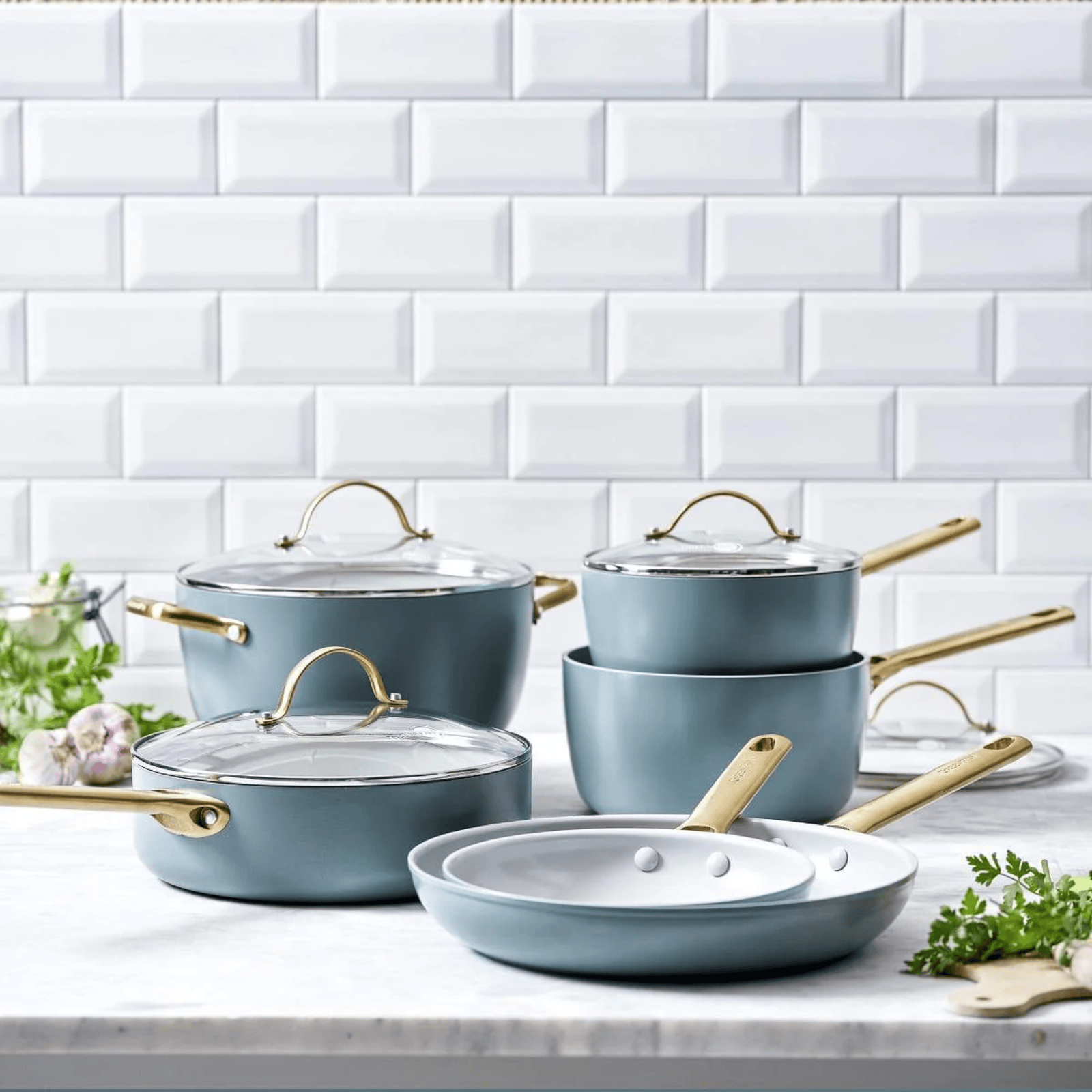 GreenPan Padova Non-Stick Cookware Set 10-Piece Smokey Sky Blue