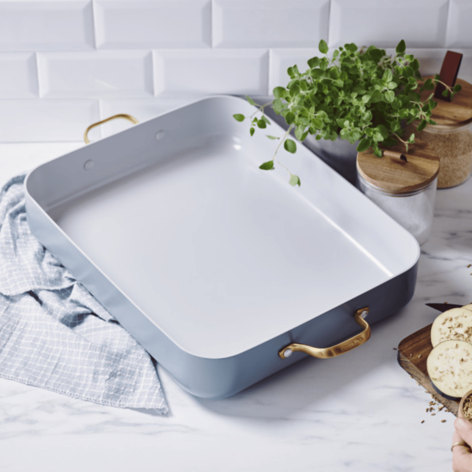 GreenPan Padova Non-Stick Roasting Pan 35cm x 25cm Smokey Sky Blue