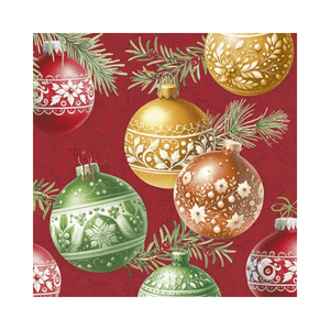 IHR Luncheon Christmas Bubbles Red Napkins Pack of 20