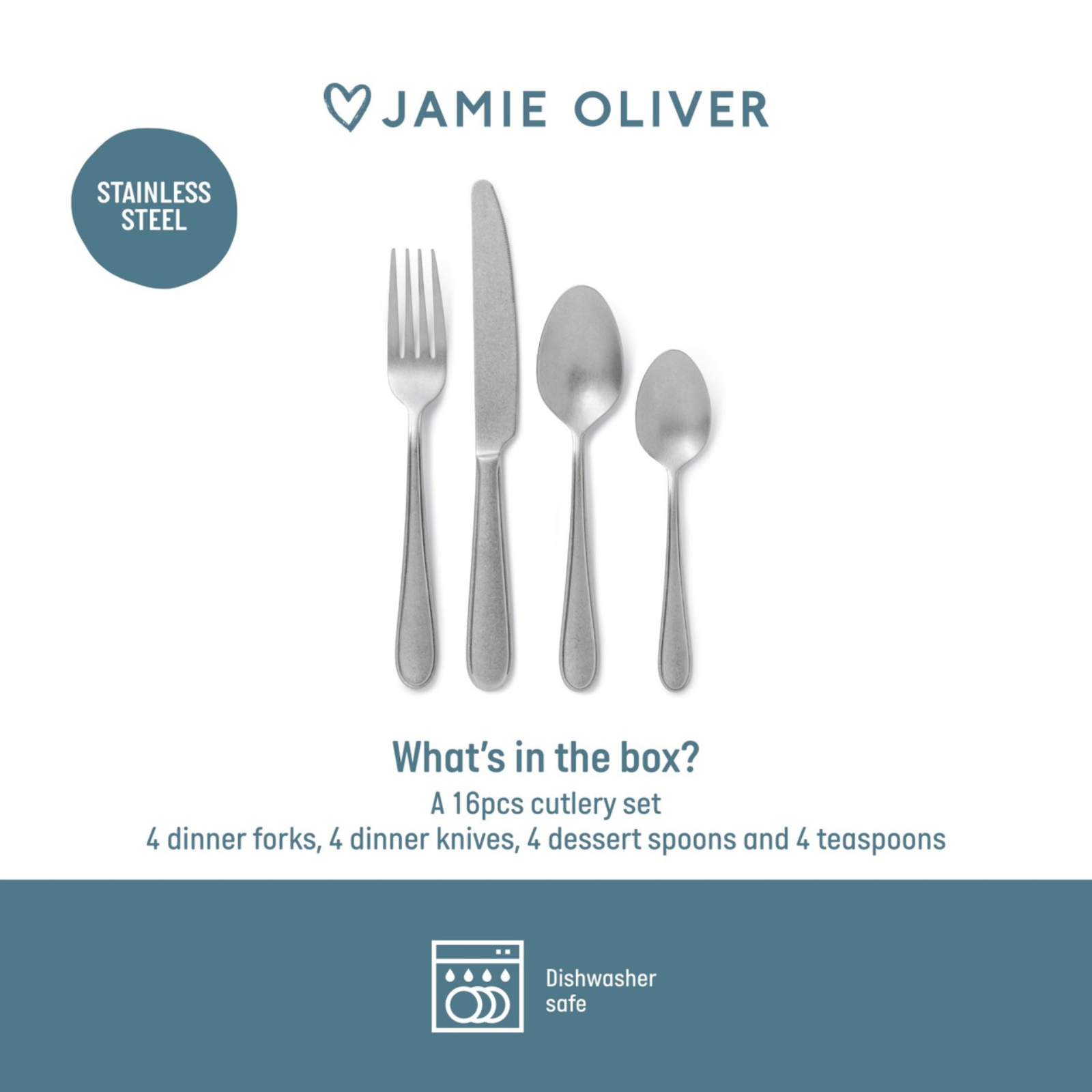 Jamie Oliver Big Love Antique Finish Classic Cutlery Set 16-Piece