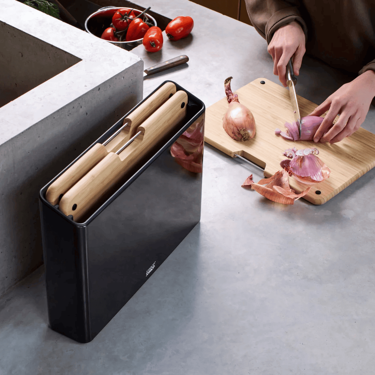 Joseph Joseph Folio Steel Bamboo Chopping Board Set 4-Piece Black