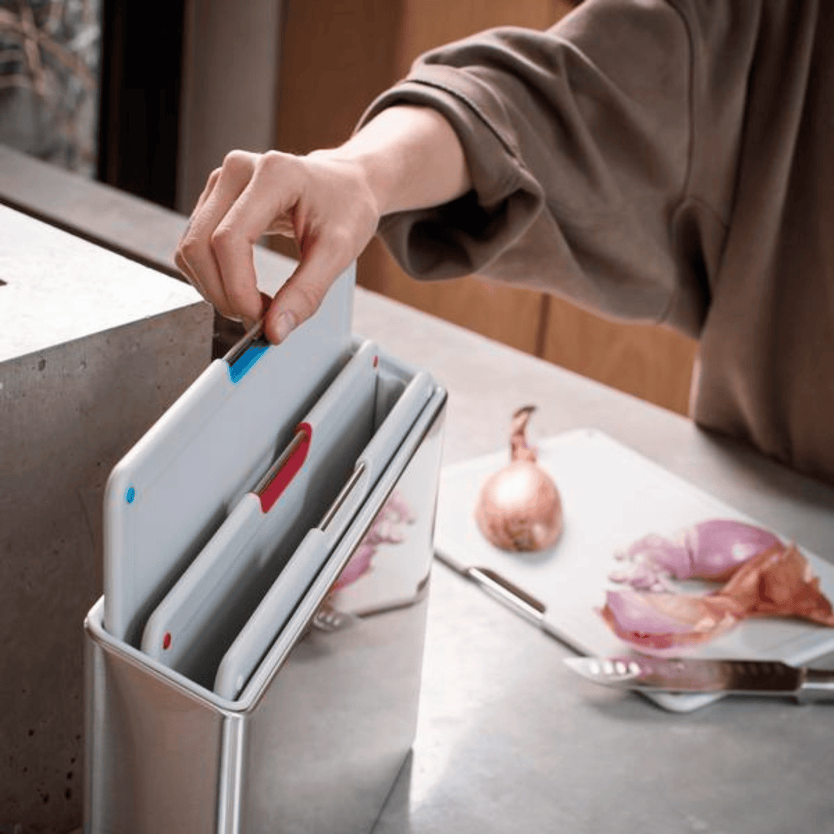 Joseph Joseph Folio Steel Chopping Board Set 4-Piece Stone