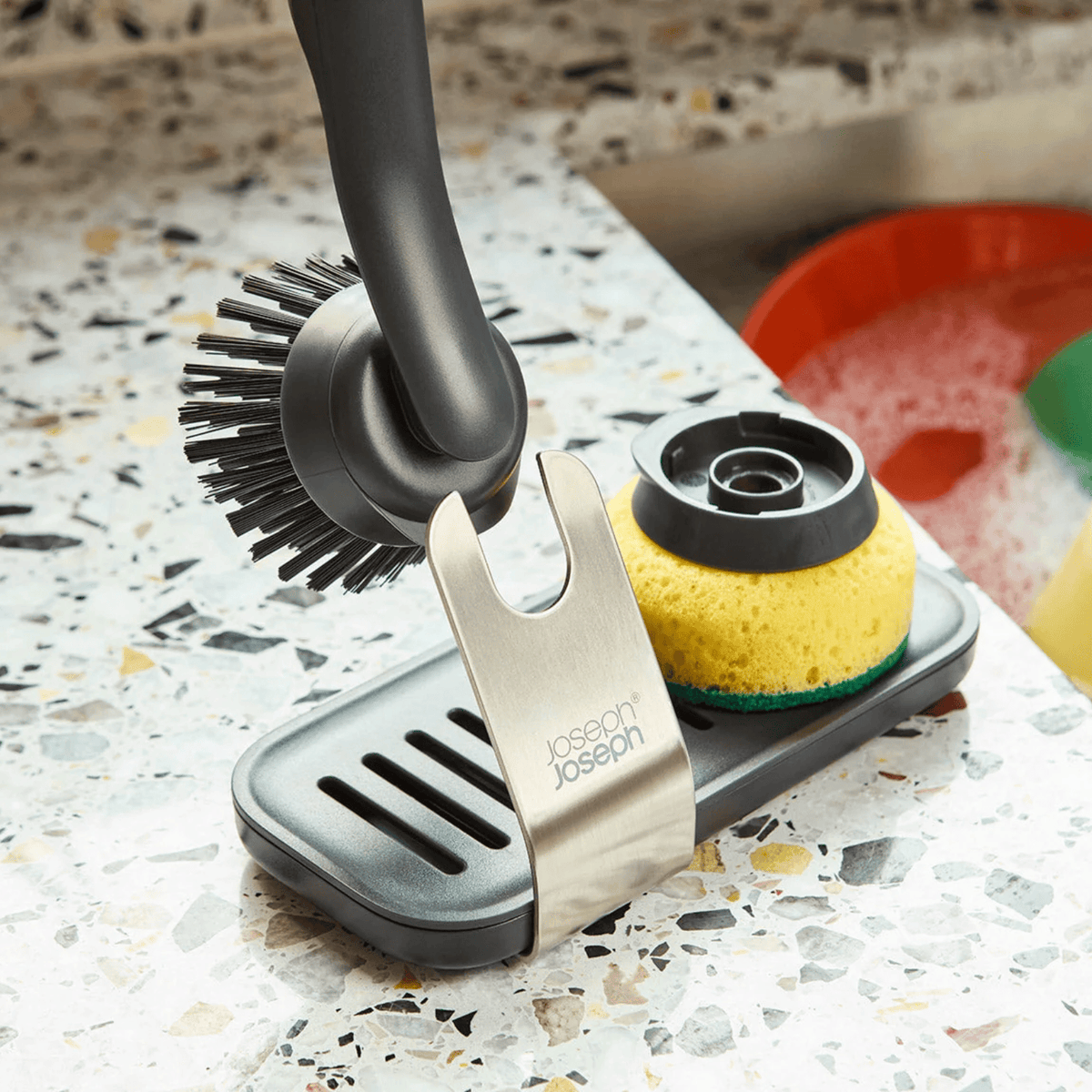 Joseph Joseph SinkTech Washing Up Brush & Sponge Set with Steel Stand