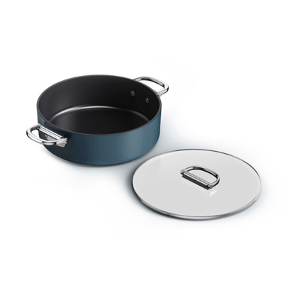 Joseph Joseph Space Folding Handle Ceramic Non-Stick Shallow Casserole & Lid 28cm Midnight Blue