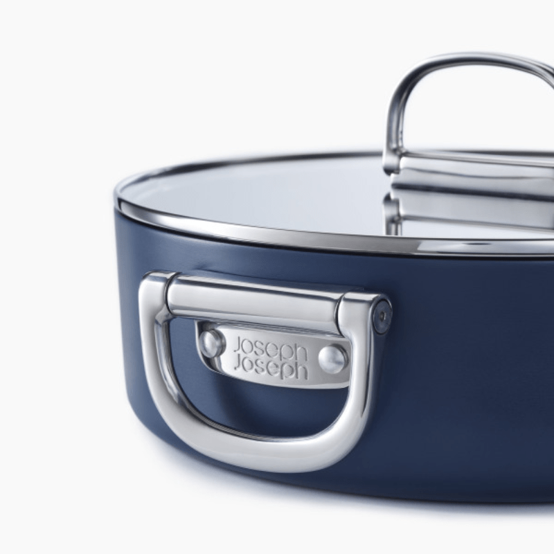 Joseph Joseph Space Folding Handle Ceramic Non-Stick Shallow Casserole & Lid 28cm Midnight Blue