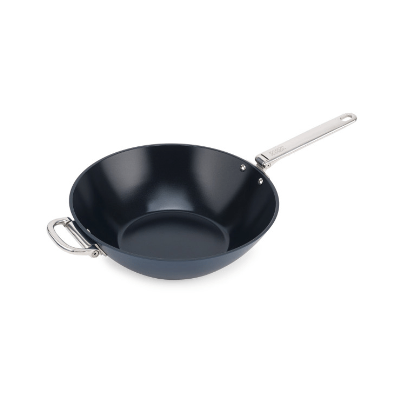 Joseph Joseph Space Folding Handle Ceramic Non-Stick Wok 32cm Midnight Blue