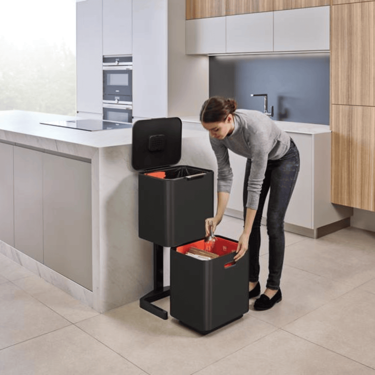 Joseph Joseph Totem Compact Waste & Recycling Bin 60L Black