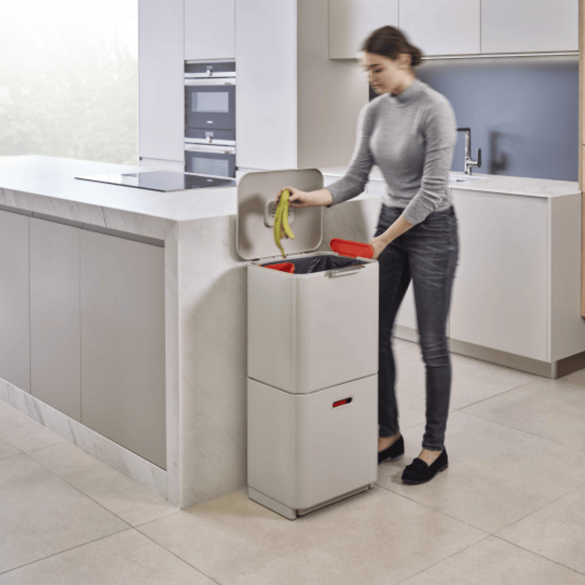 Joseph Joseph Totem Compact Waste & Recycling Bin 60L Stone