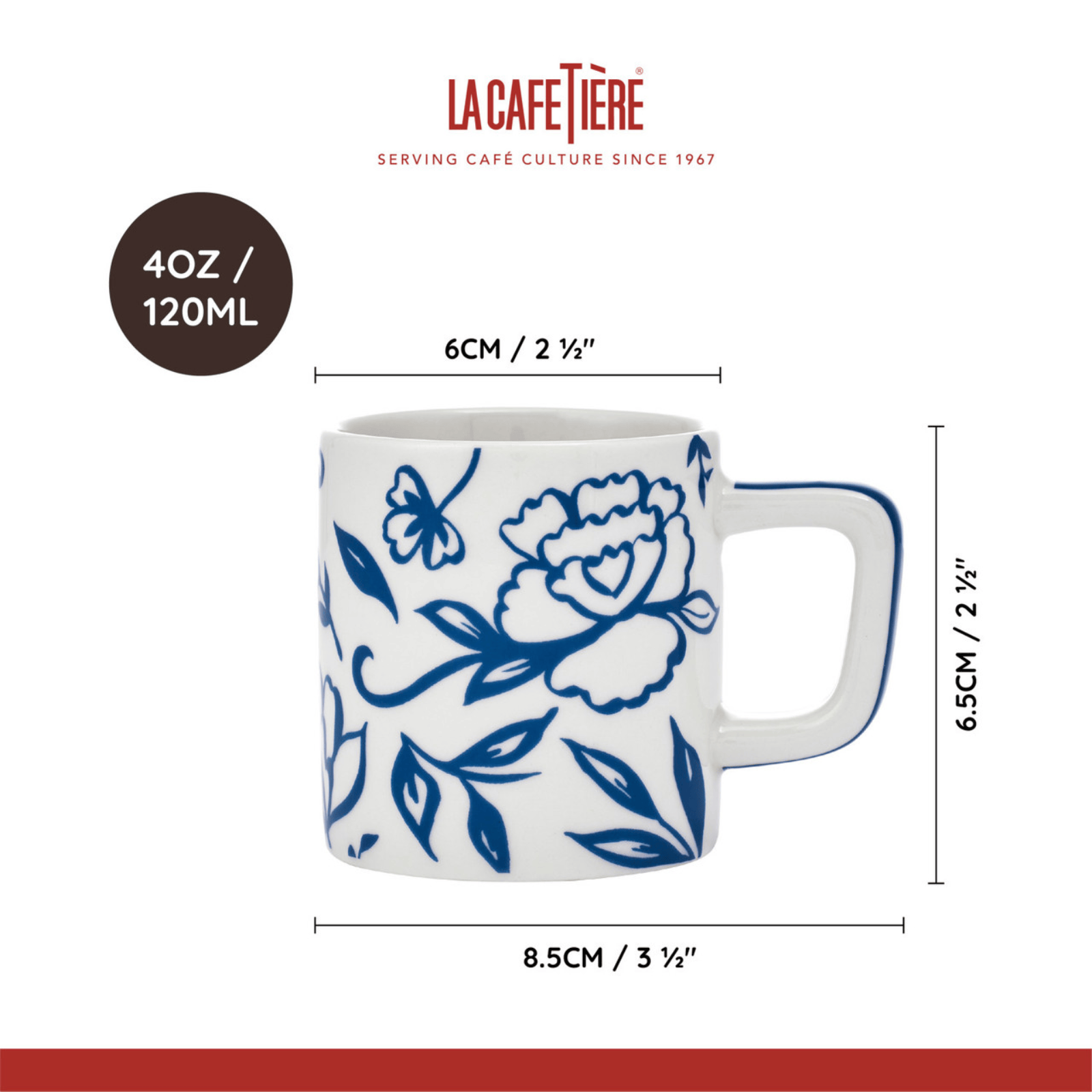 La Cafetiere Espresso Cup 120ml White Blu Fiorato