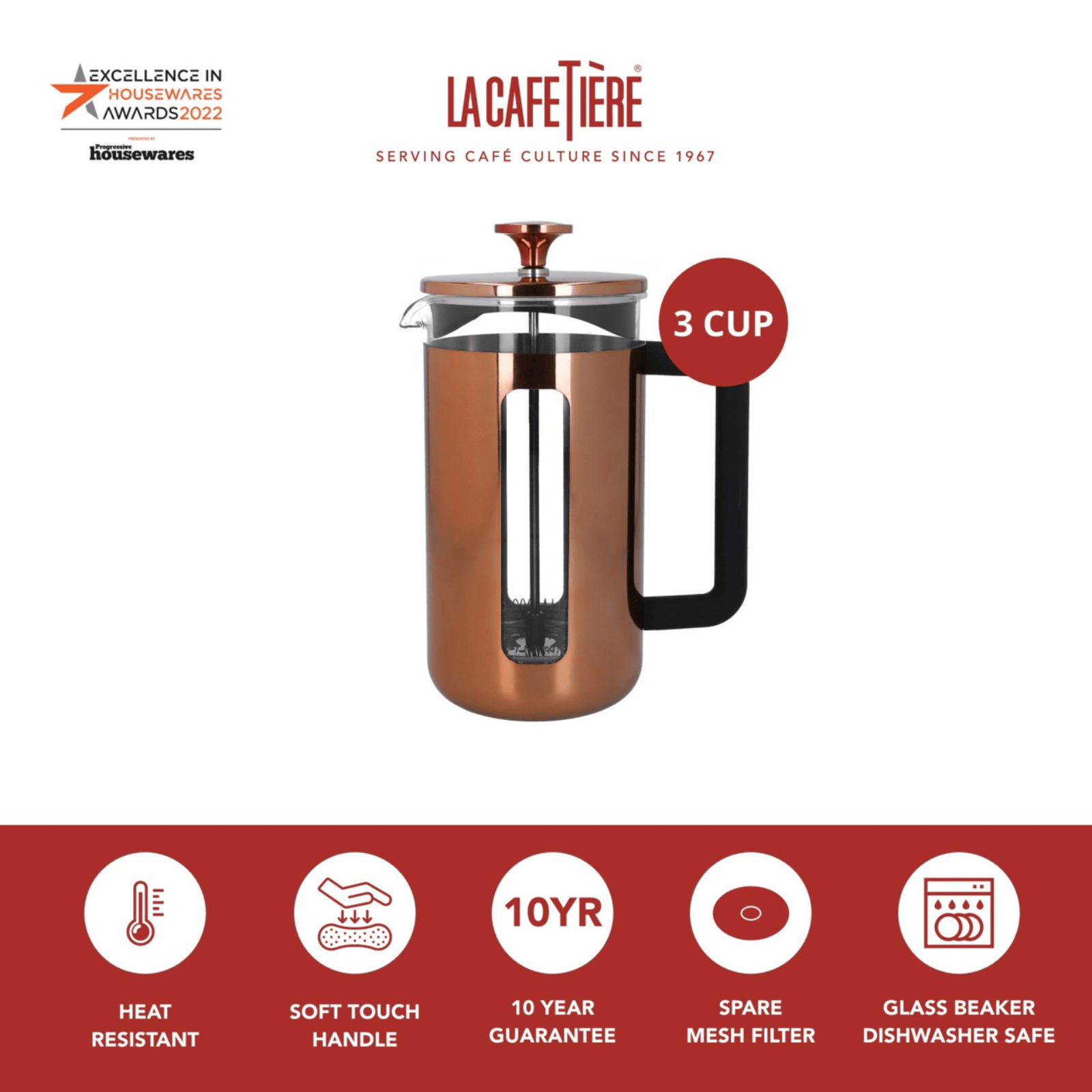 La Cafetiere Pisa Coffee Press 3 Cup Copper