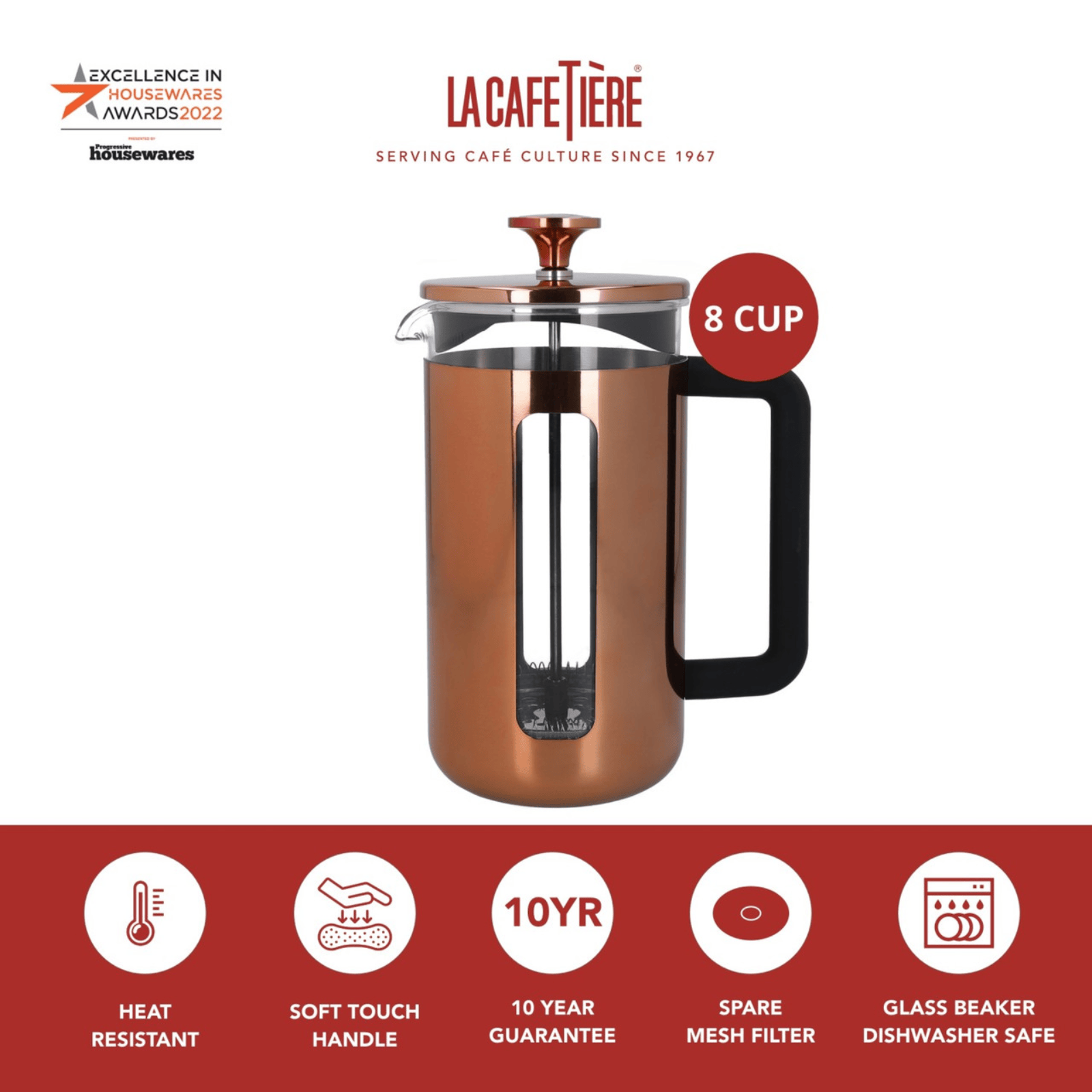 La Cafetiere Pisa Coffee Press 8 Cup Copper