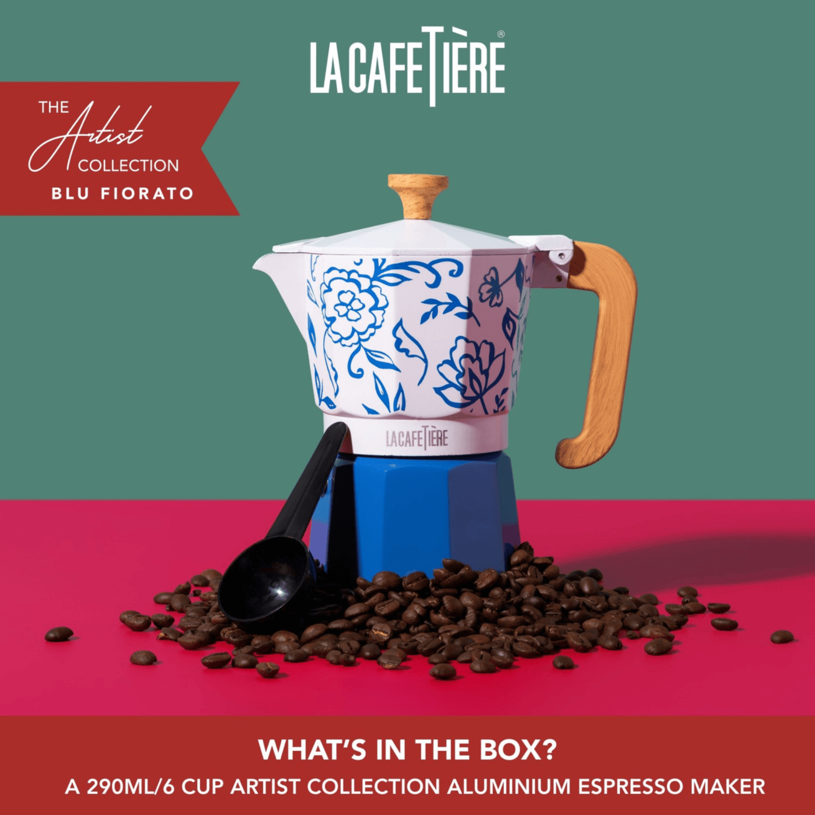 La Cafetiere Venice Espresso Maker 6 Cup Blu Fiorato