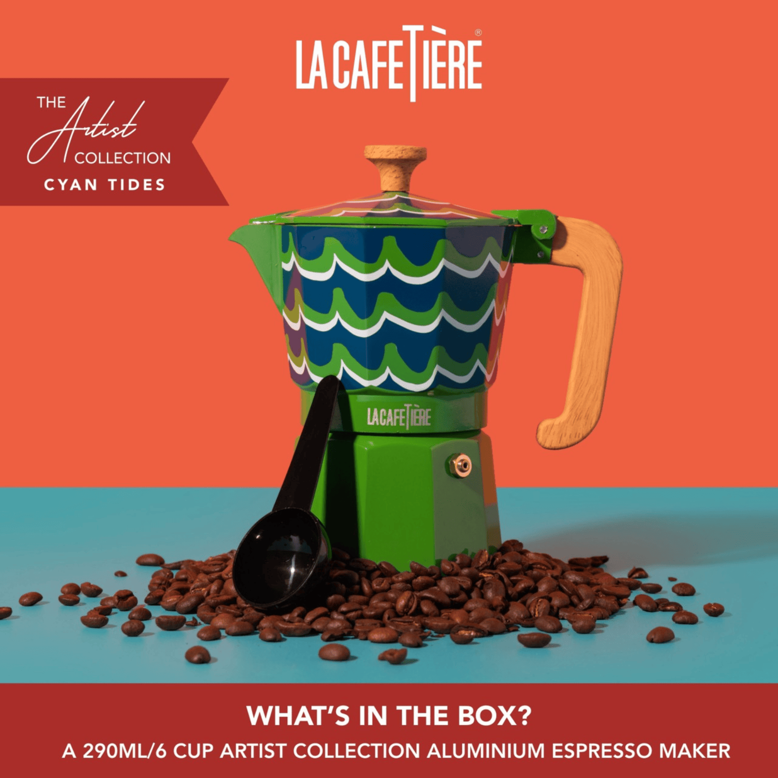 La Cafetiere Venice Espresso Maker 6 Cup Cyan Tides